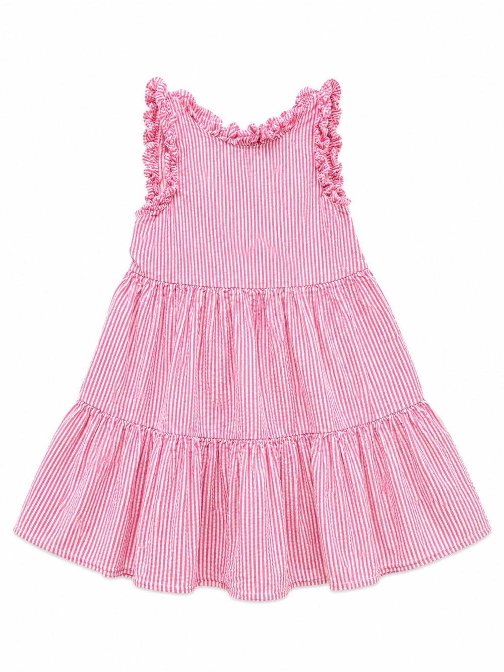 Polo by Ralph Lauren Pink Seersucker Ruffle Tiered Dress